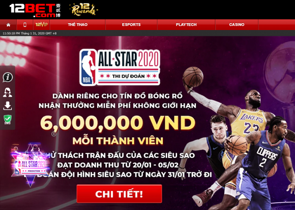 Cá cược bóng rổ tại nhà cái 12bet