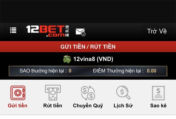 Gửi tiền vào 12bet